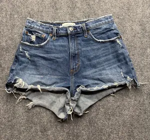 Abercrombie & Fitch Woman’s 10 High-Rise Distressed Denim Mom Shorts Blue thumbnail 1