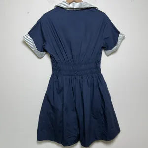 SHE + SKY Women Cotton Preppy Shirt Dress Small Navy Smocked Waist Striped Trim thumbnail 5