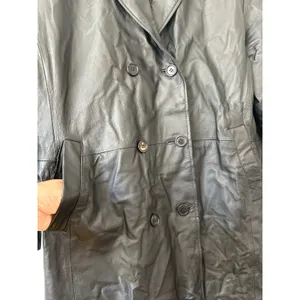 NYDA Black Leather Double Breasted Long‎ Trench Coat Women's Size L Goth Office thumbnail 2