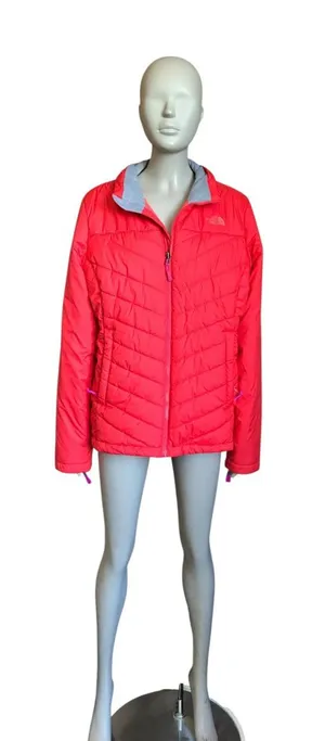 The North Face Coral Red Puffer Zip Up Jacket thumbnail 1