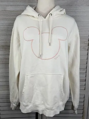 H&M X DISNEY Mickey Mouse Hoodie Sweatshirt Cream/Rose Gold-Medium thumbnail 1