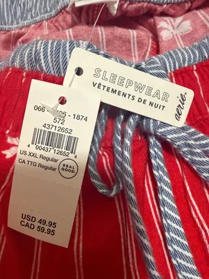 Aerie NWT flannel red white bows stripes pajama pants drawstring woman size XXL thumbnail 5