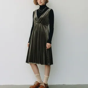 Old‎ Navy XS Muted Brown Velvet Mini Dress Empire Sleeveless Retro Babydoll Y2K thumbnail 2