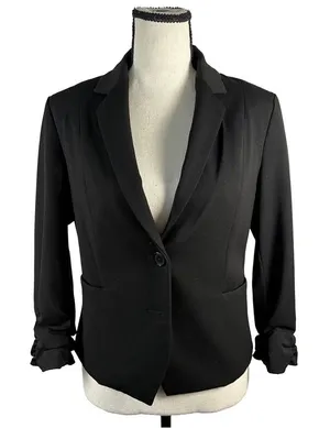 Express Ruched Sleeve Blazer – Black Tailored Office Siren Jacket thumbnail 1