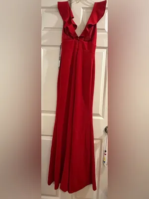 Lulu's Red Ruffle-Trim V-Neck Prom Gown thumbnail 5