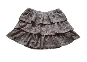 Vintage Y2K Brown Crochet Lace Tiered Ruffle Mini Skirt Boho Festival Cowgirl thumbnail 1