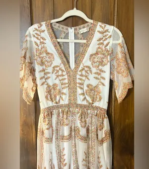 Altar’d State Elegant Cream and Brown Embroidered Dress thumbnail 3
