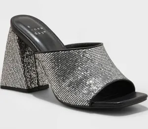 NWT A New Day Women's Vira Mule Heels Silver Shimmer Shiny Sz 6 thumbnail 1