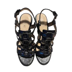 Coach Mallory Wedge Sandal Womens 6.5 Black Metallic Snakeskin Studded Gladiator thumbnail 4