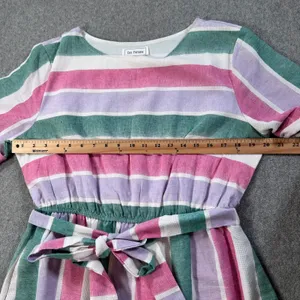 Ces Femme Striped Short Sleeve Dress Women's Large Belted Round Pink Green Purpl thumbnail 7