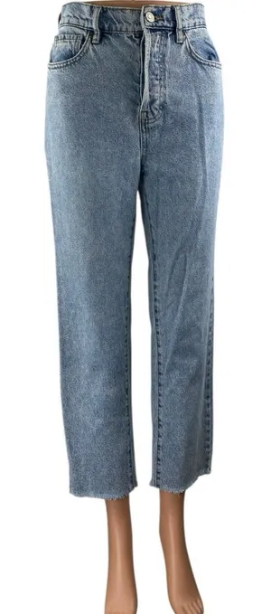Pacsun Women's Blue High Waisted Frayed Hem Straight Leg Denim Jeans Pants Sz 24 thumbnail 1