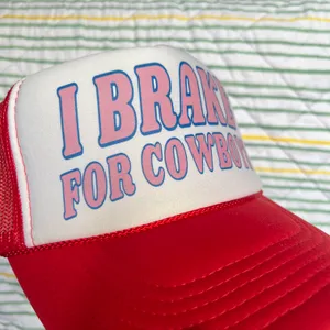 I Brake For Cowboys Trucker Hat Red thumbnail 2