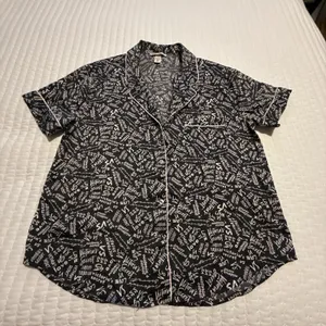 Victoria’s Secret PJ Pajama Button Up Shirt Top Sz L Large Black & Pink thumbnail 1