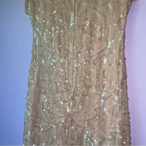 Vintage Size M Pastel Peach Silk Sequin Ball Gown Formal Dress Modest Hoco Prom thumbnail 9
