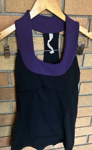 Lululemon Thick Strap Scoop Neck Halter Tank Top Black & Purple Size 4 thumbnail 1