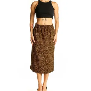 J. Crew Brown & Black Polka Dot Printed Midi Skirt Size Large thumbnail 3