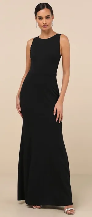 NWT Lulus Maike Black Cowl Back Mermaid Maxi Dress Wedding Gala Banquet Party S thumbnail 1