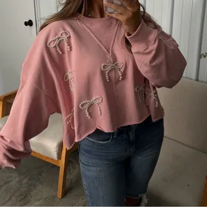 Peach Love California Pink and White Crew Neck Sweater thumbnail 1