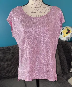 NWT Vintage Candie's pink sparkly metallic top, Large thumbnail 1
