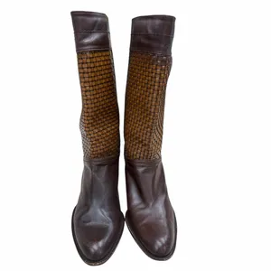 Stuart Weitzman Brown Leather Woven Boots thumbnail 2