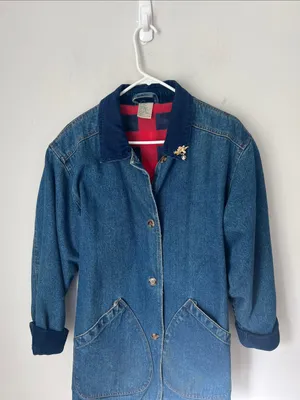 Out Brook vintage Denim Flannel Lined Denim Women’s Jacket, sz Medium©️ thumbnail 2
