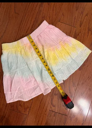 Storia Pastel Rainbow Skirt multi-tiered ruffled mini skirt - Size Medium .***Refer to measurements and sizes. Comfy & lightweight. Gently warn and excellent condition. Measurements approximately: 13” waste not fully stretched out from elastic x 14.5” long. Non-smoking home. Priced to sell at as is condition. Don’t like my price make reasonable offer. thumbnail 7