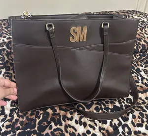 Steve Madden Dark Brown Tote with Gold SM Logo thumbnail 1
