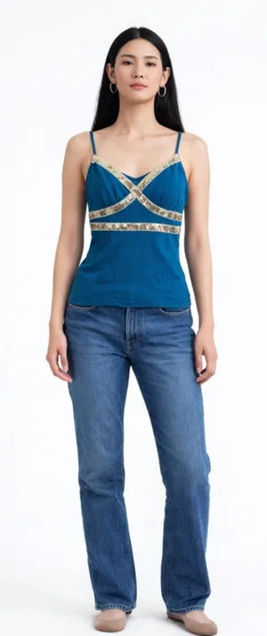 Women's Vol.1 Teal Gold Sequin Camisole Top S thumbnail 1