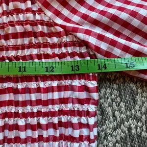 VINE & LOVE Red & White Gingham Milkmaid / Picnic / Puff Sleeves Top - Small thumbnail 10
