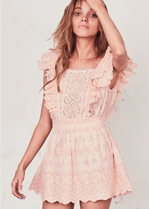 LoveShackFancy Dora Dress in Pink Parfait Size L thumbnail 1