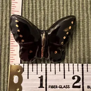 Vintage black & gold ceramic butterfly brooch/pin Great on a scarf hat lapel EVC thumbnail 5
