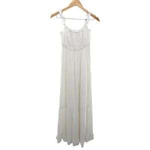 White Eyelet Cotton Embroidered Tiered Maxi Dress Ruffle Strap Boho Cottagecore‎ thumbnail 5