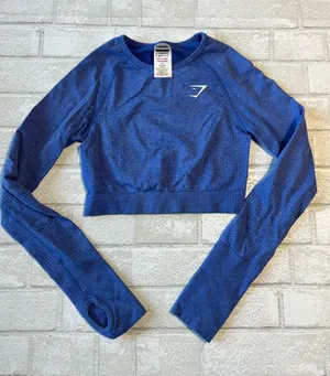 Gym Shark Cropped Long-Sleeve Top - Blue size Small thumbnail 1
