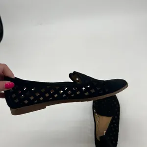 Franco Sarto black leather laser cut upper slip on almond toe flats boho size 9 thumbnail 4