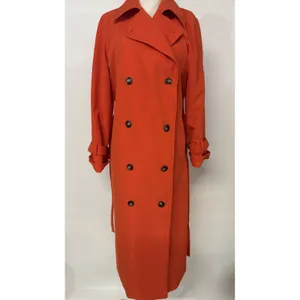 H&M Womens Orange Double Breasted Belted Long Trench Coat XS P/N 11152047 thumbnail 2