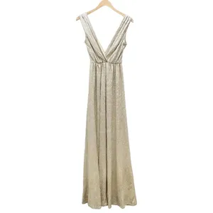 Lulus All that Shimmers is Gold Light Gold Maxi Plunging Neck Dress Size XS thumbnail 3