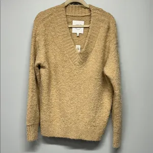 Aerie Teddy Boucle V-Neck‎ Sweater Tan Beige Oversized Cozy XS NWT thumbnail 2