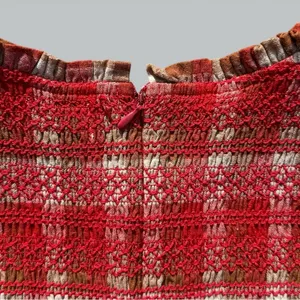 AUREUM Smocked Checkered Mini Dress Red Brown Plaid Cottagecore Prairie Size S thumbnail 6