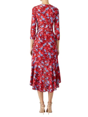 Alexis Silk Lorna Rouge Floral Wrap Midi Ruffle Hem Dress Size XS thumbnail 3