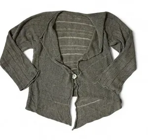 Earthy Sheer Pointelle Knit Layering Cardigan Women M Brown Single Button thumbnail 1