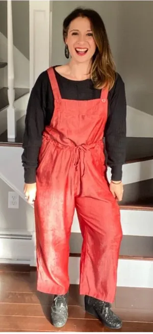 Lularoe Chambray Juliet Rust Red Drawstring Utility Jumpsuit Medium thumbnail 1