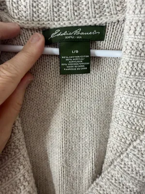 Eddie Bauer Cream Cable Knit Zip-Up Shawl Cardigan size large thumbnail 9