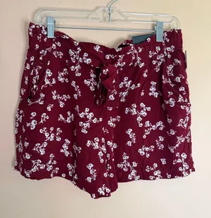 Maurices Burgundy Floral Tie-Waist High-Rise Shorts thumbnail 1