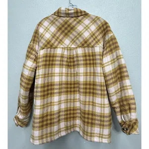 Aerie Womens Shacket Shirt Jacket Small Yellow Pink Plaid Flannel Sherpa Lined thumbnail 4