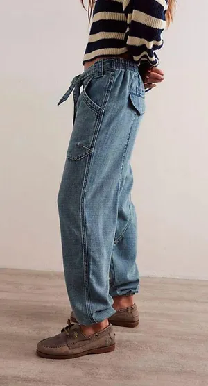 Free People We The Free Glitch Dropped Pull-On Jeans Size S thumbnail 3