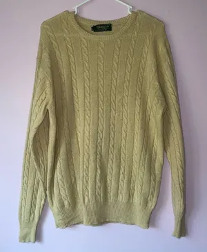 Vintage Greenwich L Cashmere Cream Sweater Cable Knit Fisherman Quiet Luxury thumbnail 1