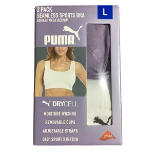 PUMA Womans 2 Pack Seamless Sports Bra L White and Violet thumbnail 2