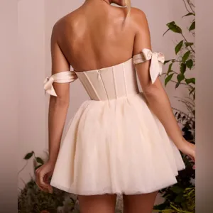 Oh Polly : Off Shoulder Tulle Skirt Mini Dress in Ivory, Size 4, Worn ONCE! thumbnail 3