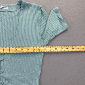 Reformation Sage Green‎ Ribbed V-Neck Button Front Cropped Cardigan Top Medium thumbnail 4