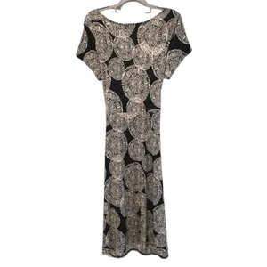 John‎ Paul Richard Faux Wrap Dress Black Cream Abstract Starburst Womens Large thumbnail 5